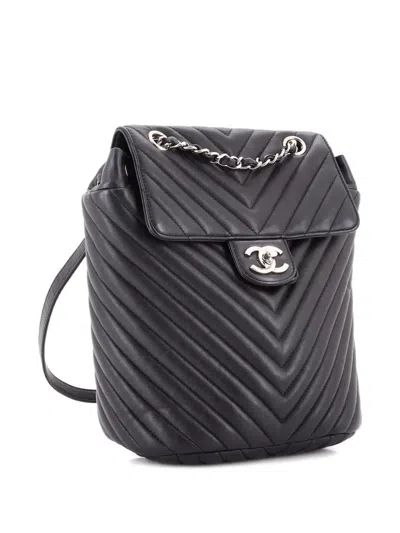 Pre-owned Chanel Urban Spirit Chevron Leather Small Backpack In Black