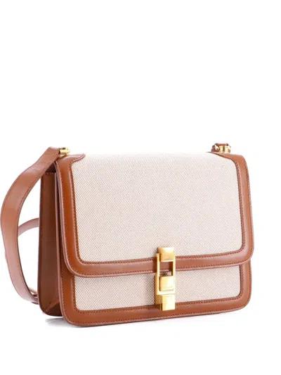 Pre-owned Saint Laurent Carre Satchel Canvas With Leather Medium Shoulder Bag In Brown