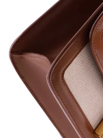 Pre-owned Saint Laurent Carre Satchel Canvas With Leather Medium Shoulder Bag In Brown