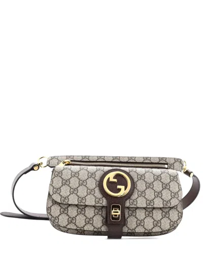 Pre-owned Gucci Blondie Flap Pocket Gg Coated Canvas Belt Bag In Brown