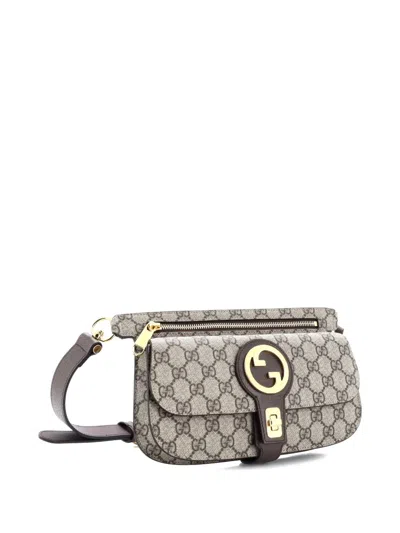 Pre-owned Gucci Blondie Flap Pocket Gg Coated Canvas Belt Bag In Brown