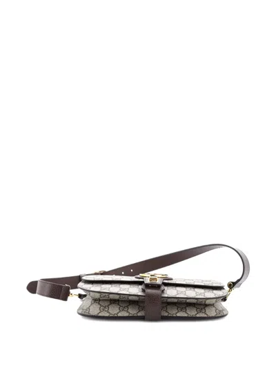 Pre-owned Gucci Blondie Flap Pocket Gg Coated Canvas Belt Bag In Brown