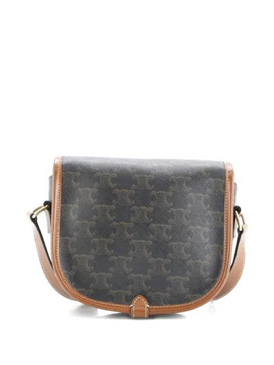 Pre-owned Celine Folco Bag Triomphe Coated Canvas Large Crossbody Bag In Brown