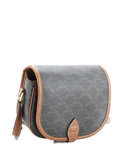 Pre-owned Celine Folco Bag Triomphe Coated Canvas Large Crossbody Bag In Brown