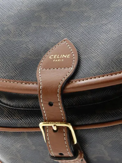 Pre-owned Celine Folco Bag Triomphe Coated Canvas Large Crossbody Bag In Brown