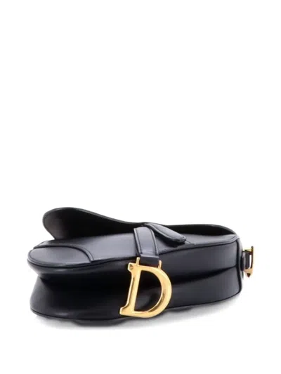 Pre-owned Dior Saddle Handbag Leather Mini Shoulder Bag In Black