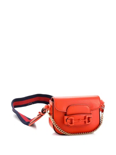 Pre-owned Gucci Horsebit 1955 Flap Wallet With Strap Leather Crossbody Bag In Orange