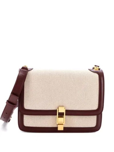 Pre-owned Saint Laurent Carre Satchel Canvas With Leather Medium Shoulder Bag In Neutral
