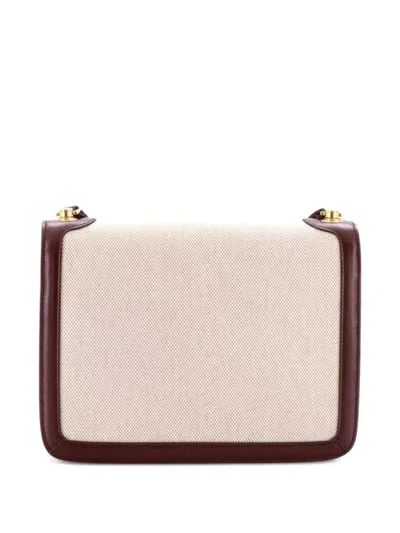 Pre-owned Saint Laurent Carre Satchel Canvas With Leather Medium Shoulder Bag In Neutral