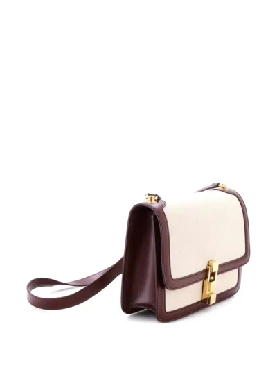 Pre-owned Saint Laurent Carre Satchel Canvas With Leather Medium Shoulder Bag In Neutral