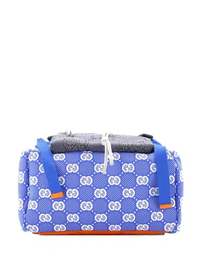 Pre-owned Gucci Panelled Double Buckle Gg Jacquard Nylon And Rubber Large Backpack In Blue