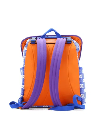 Pre-owned Gucci Panelled Double Buckle Gg Jacquard Nylon And Rubber Large Backpack In Blue