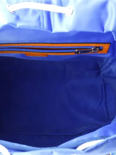 Pre-owned Gucci Panelled Double Buckle Gg Jacquard Nylon And Rubber Large Backpack In Blue