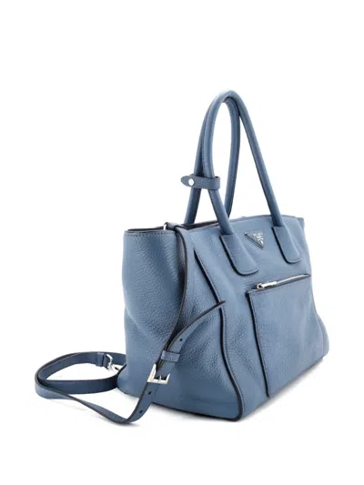 Pre-owned Prada Front Pocket Wing Convertible Vitello Daino Tote Bag In Blue