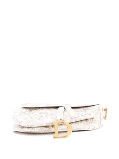 Pre-owned Dior Saddle Handbag With Strap Printed Leather Medium Shoulder Bag In Multi