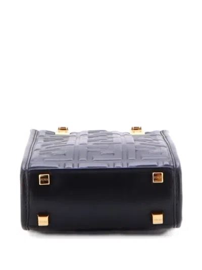 Pre-owned Fendi Sunshine Shopper Zucca Embossed Leather Mini Tote Bag In Black