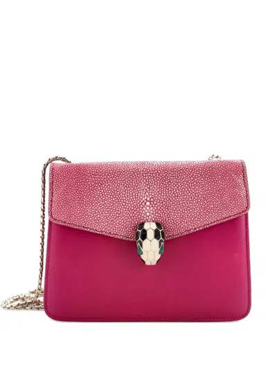 Pre-owned Bvlgari Serpenti Forever Square Leather And Stingray Small Shoulder Bag In Pink