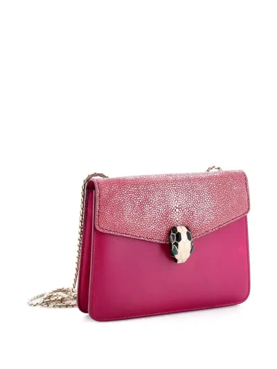 Pre-owned Bvlgari Serpenti Forever Square Leather And Stingray Small Shoulder Bag In Pink