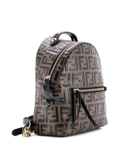 Pre-owned Fendi By The Way Zucca Embossed Leather Mini Backpack In Brown