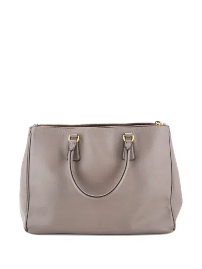 Pre-owned Prada Double Zip Lux Saffiano Leather Large Tote Bag In Brown