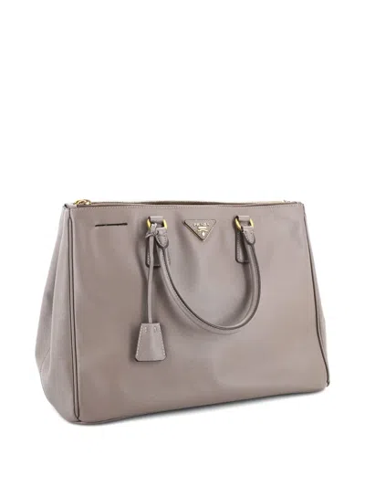 Pre-owned Prada Double Zip Lux Saffiano Leather Large Tote Bag In Brown