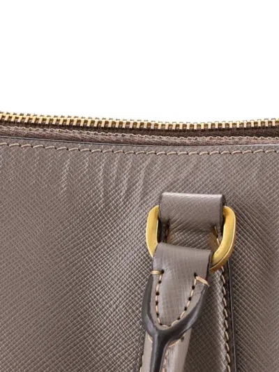 Pre-owned Prada Double Zip Lux Saffiano Leather Large Tote Bag In Brown