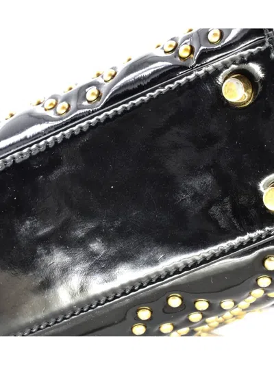 Pre-owned Dior Supple Lady  Bag Cannage Studded Patent Mini Tote Bag In Black