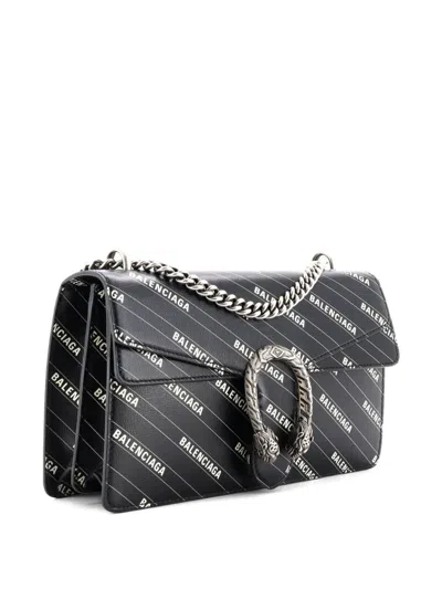 Pre-owned Gucci X Balenciaga The Hacker Project Dionysus Bag Logo Printed Leather Small Crossbody Bag In Black