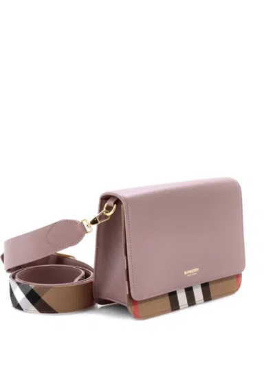 Pre-owned Burberry Mackford Leather And House Check Canvas Small Shoulder Bag In Neutral