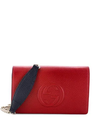 Pre-owned Gucci Soho Wallet On Chain Leather Crossbody Bag In Blue
