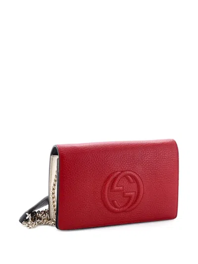 Pre-owned Gucci Soho Wallet On Chain Leather Crossbody Bag In Blue