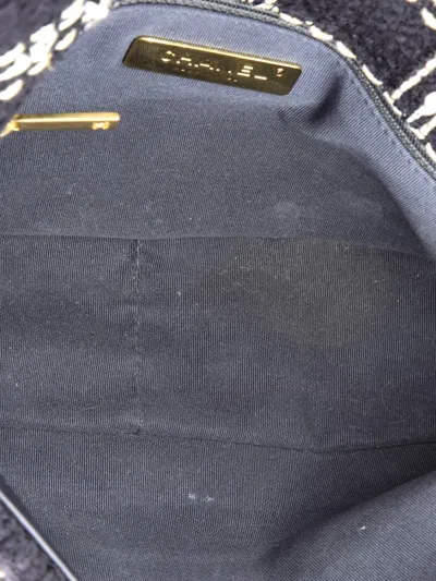 Pre-owned Chanel 19 Flap Bag Quilted Tweed Medium Crossbody Bag In Black