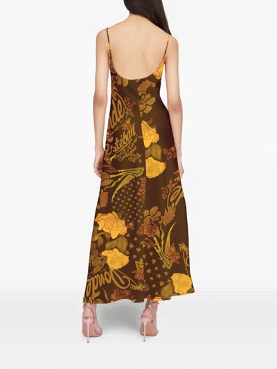 Donde Esteban Veranera Floral Button Slip Midi Dress In Brown