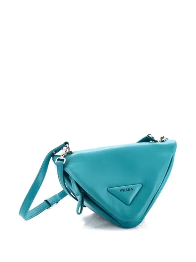 Pre-owned Prada Triangle Convertible Zip Handbag Leather Small Crossbody Bag In Green