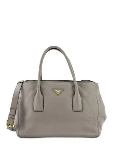 Pre-owned Prada Convertible Shopping Vitello Daino Medium Tote Bag In Gray