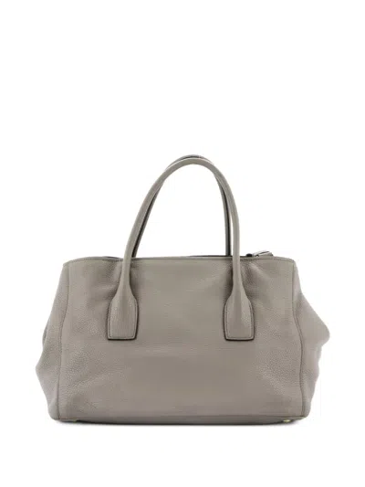 Pre-owned Prada Convertible Shopping Vitello Daino Medium Tote Bag In Gray