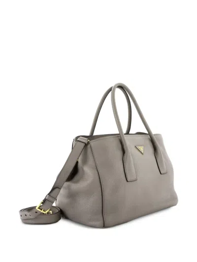 Pre-owned Prada Convertible Shopping Vitello Daino Medium Tote Bag In Gray