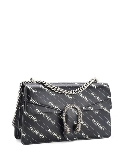 Pre-owned Gucci X Balenciaga The Hacker Project Dionysus Bag Logo Printed Leather Small Crossbody Bag In Black