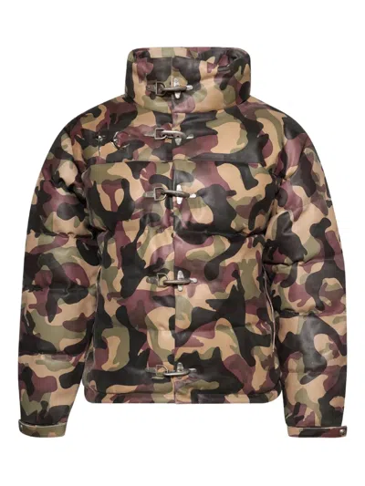 Thug Club Camouflage-pattern Leather Puffer Jacket In Multi