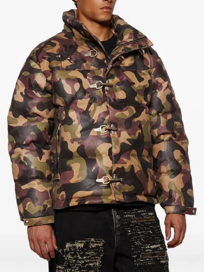 Thug Club Camouflage-pattern Leather Puffer Jacket In Multi