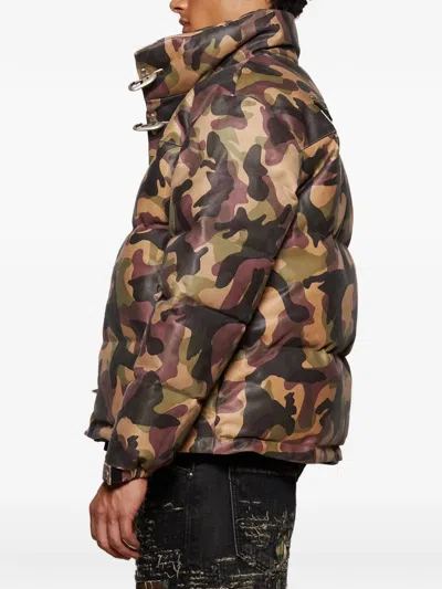 Thug Club Camouflage-pattern Leather Puffer Jacket In Multi