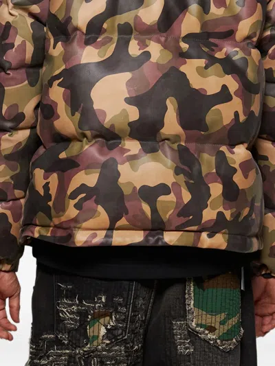 Thug Club Camouflage-pattern Leather Puffer Jacket In Multi