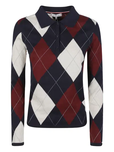 Tommy Hilfiger Argyle Pattern Long Sleeve Polo Sweatshirt In Multi