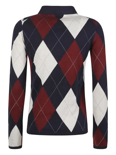 Tommy Hilfiger Argyle Pattern Long Sleeve Polo Sweatshirt In Multi