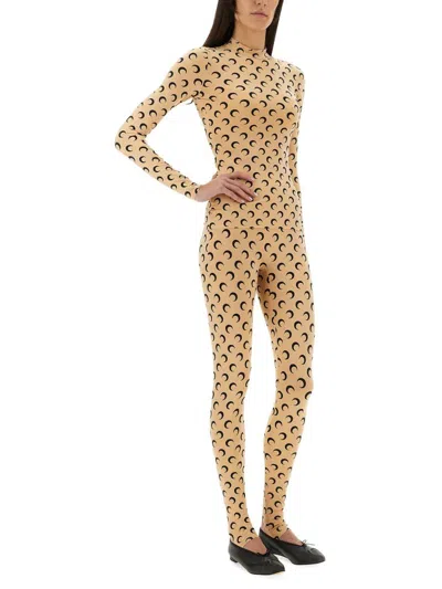 Marine Serre Moon Printed Jersey Long Sleeve Crewneck Top In Nude