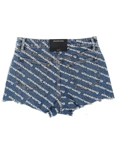 Alexander Wang All-over Logo Printed Denim Shorts In Multi