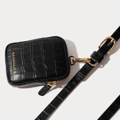 Bandolier New Key Zip Pouch Croc Leather - Black Croc/gold