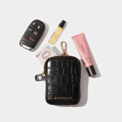 Bandolier New Key Zip Pouch Croc Leather - Black Croc/gold