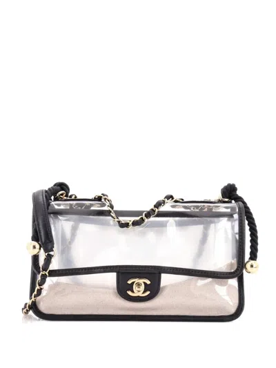 Pre-owned Chanel Sand By The Sea Pearl Flap Bag Pvc With Lambskin Medium Shoulder Bag In White