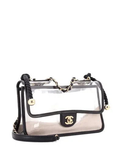 Pre-owned Chanel Sand By The Sea Pearl Flap Bag Pvc With Lambskin Medium Shoulder Bag In White